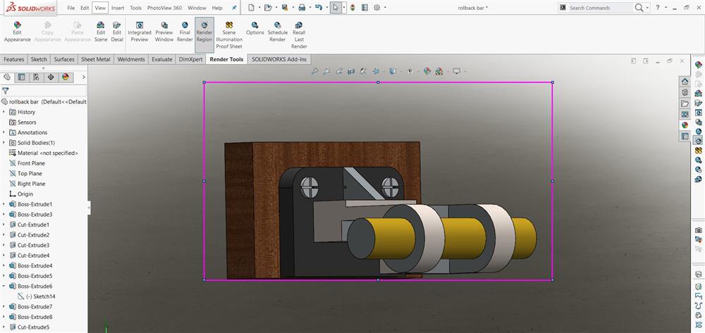  ابزار Render Region در تب Render Tools جهت مشخص نمودن محدوده رندر گیری